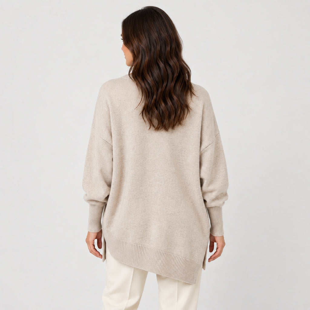 Women's Oversized High-Low Jumper in Beige | Gunnerside – back view