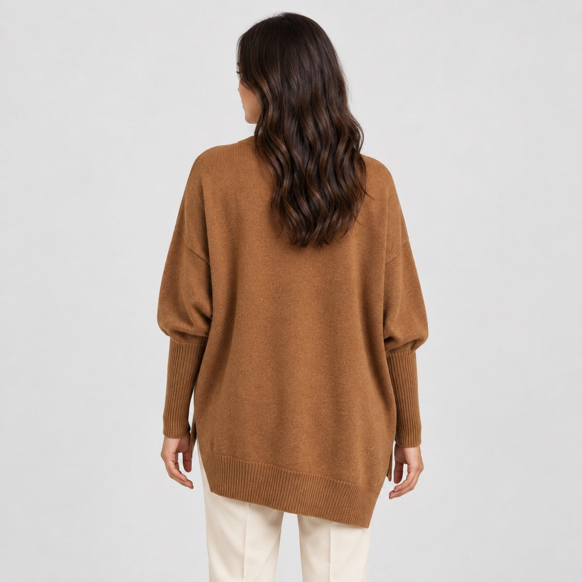 Women's Oversized High-Low Jumper in Caramel | Gunnerside – back view