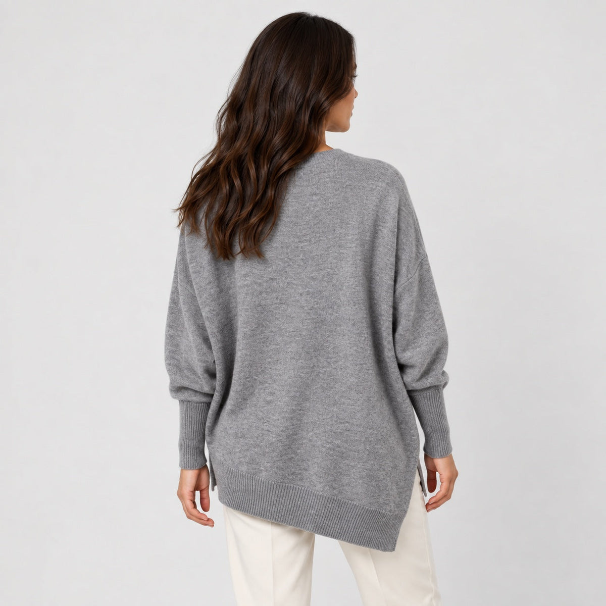 Women's Oversized High-Low Jumper in Grey | Gunnerside – back view