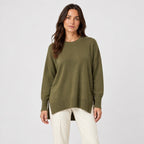 Women's Oversized High-Low Jumper in Olive Green | Gunnerside – front view