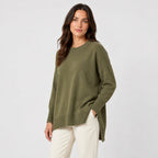 Women's Oversized High-Low Jumper in Olive Green | Gunnerside – side view