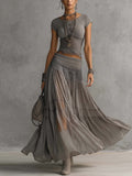 Women's lace panel top and pleated maxi skirt co-ord set