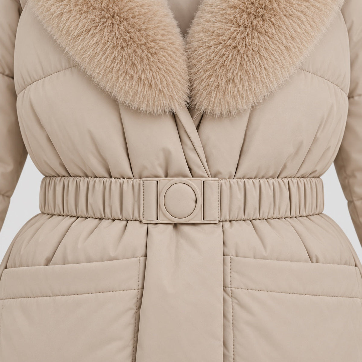 Women's belted padded jacket in Beige | Everdon – detail view