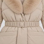 Women's belted padded jacket in Beige | Everdon – detail view