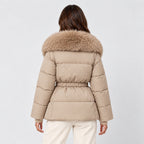 Women's belted padded jacket in Beige | Everdon – back view