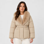 Women's belted padded jacket in Beige | Everdon – front view