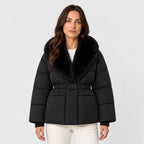 Women's belted padded jacket in Black | Everdon – front view