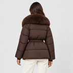 Women's belted padded jacket in Brown | Everdon – back view