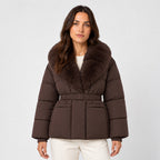 Women's belted padded jacket in Brown | Everdon – front view