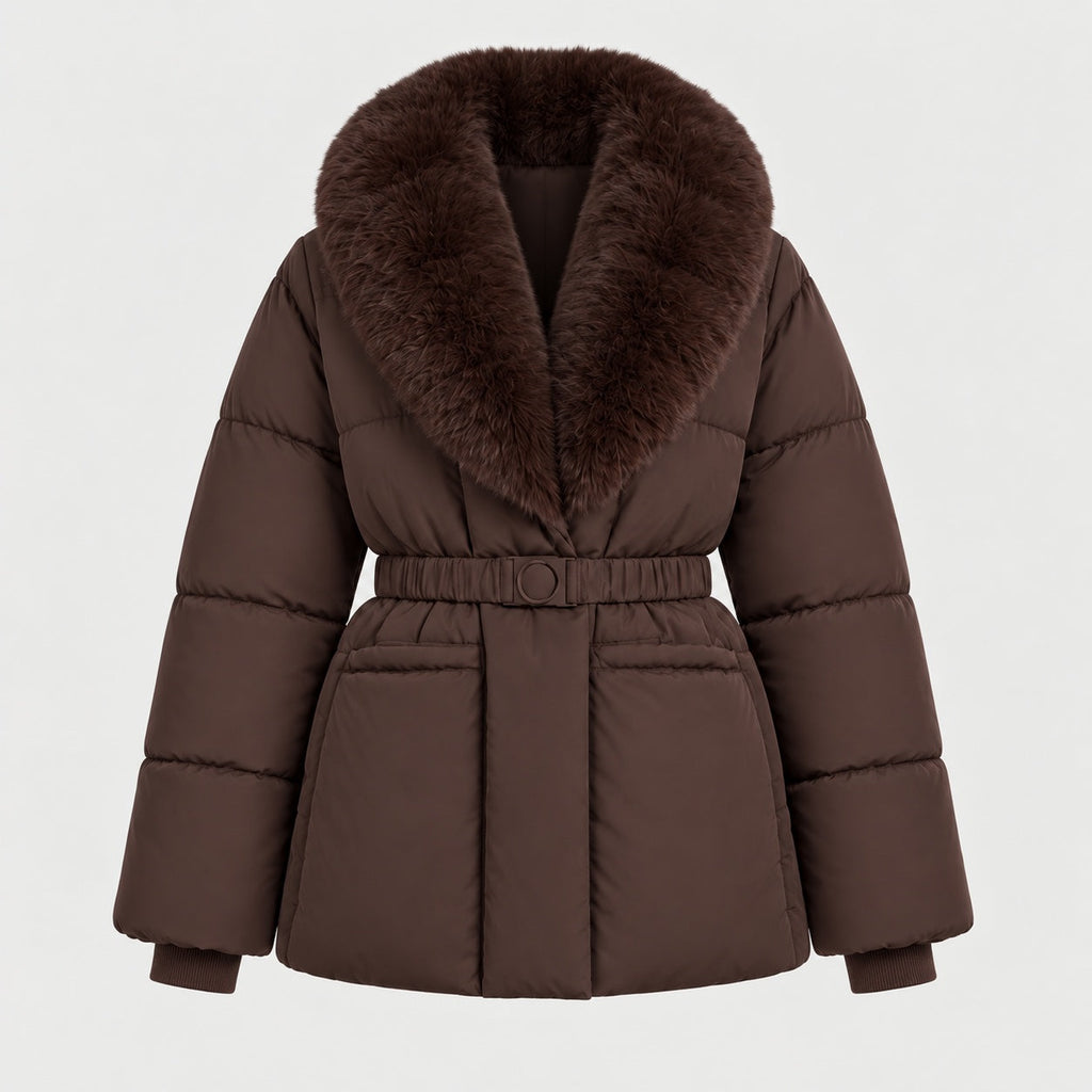 Women's belted padded jacket in Brown | Everdon – front view