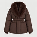 Women's belted padded jacket in Brown | Everdon – front view