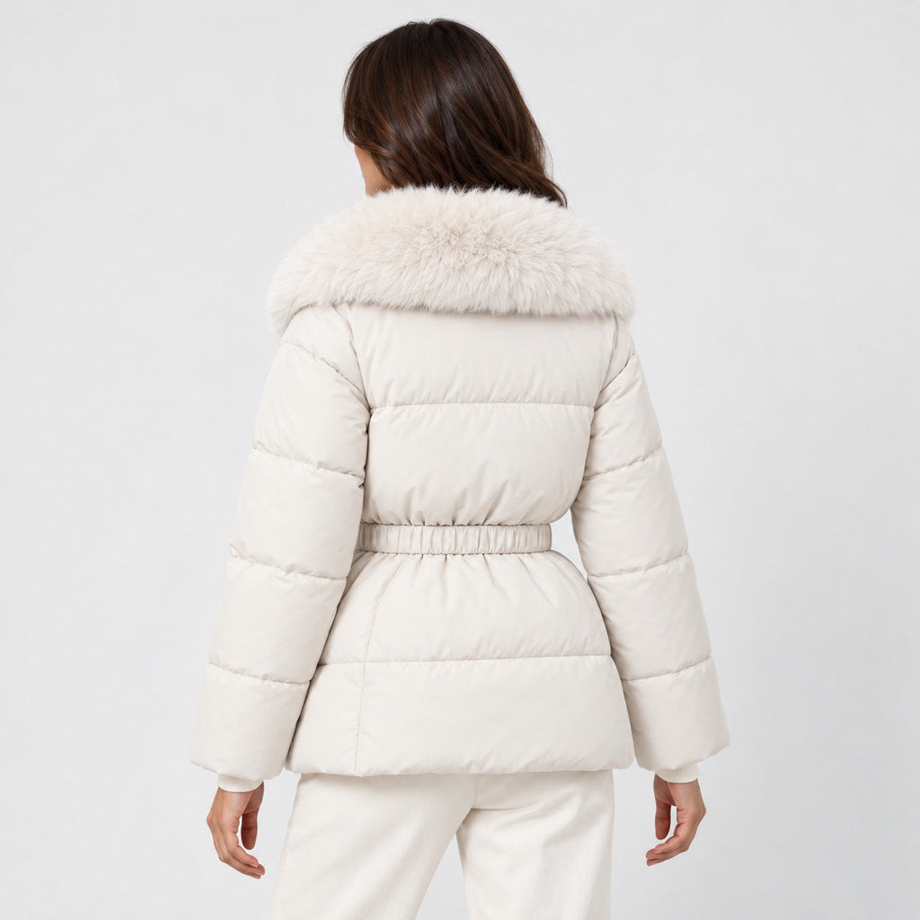 Women's belted padded jacket in Cream | Everdon – back view