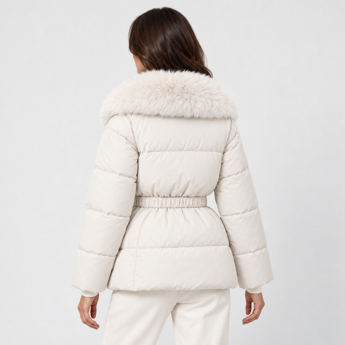 Women's belted padded jacket in Cream | Everdon – back view
