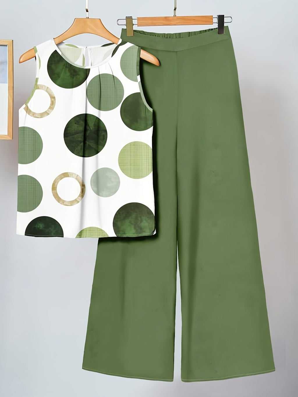 Women's polka dot top and high-waisted trouser co-ord set