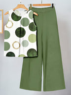 Women's polka dot top and high-waisted trouser co-ord set