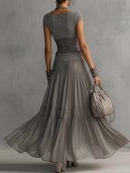 Women's lace panel top and pleated maxi skirt co-ord set