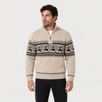 Men's Fair Isle half-zip jumper in Beige | Muchelney – front view
