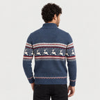 Men's Fair Isle half-zip jumper in Blue | Muchelney – back view