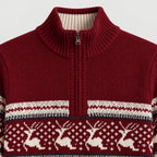 Men's Fair Isle half-zip jumper in Red | Muchelney – detail view