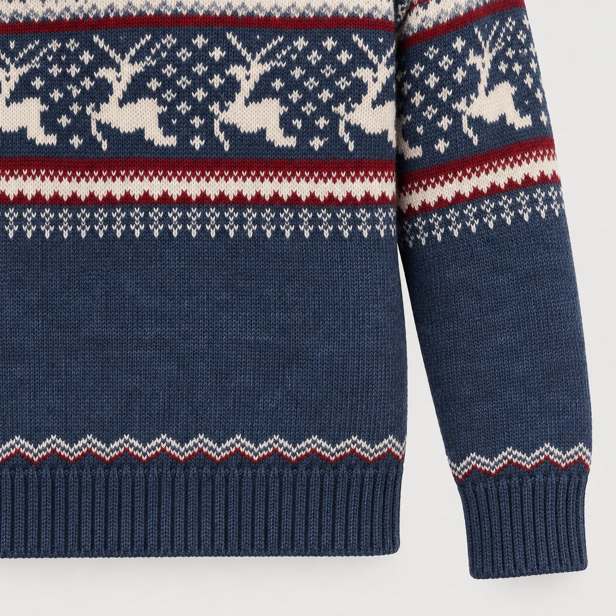 Men's Fair Isle half-zip jumper in Blue | Muchelney – detail view