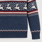 Men's Fair Isle half-zip jumper in Blue | Muchelney – detail view