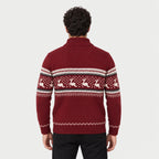Men's Fair Isle half-zip jumper in Red | Muchelney – back view