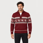 Men's Fair Isle half-zip jumper in Red | Muchelney – front view