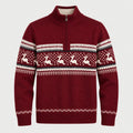 Men's Fair Isle half-zip jumper in Red | Muchelney – front view