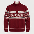 Men's Fair Isle half-zip jumper in Red | Muchelney – front view