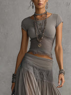 Women's lace panel top and pleated maxi skirt co-ord set