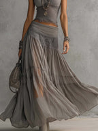 Women's lace panel top and pleated maxi skirt co-ord set