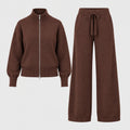 Women's knit co-ord set in Brown | Lanreath – front view