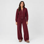 Women's knit co-ord set in Burgundy | Lanreath – front view