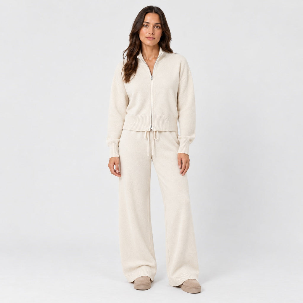 Women's knit co-ord set in Cream | Lanreath – front view
