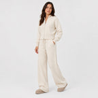 Women's knit co-ord set in Cream | Lanreath – side view