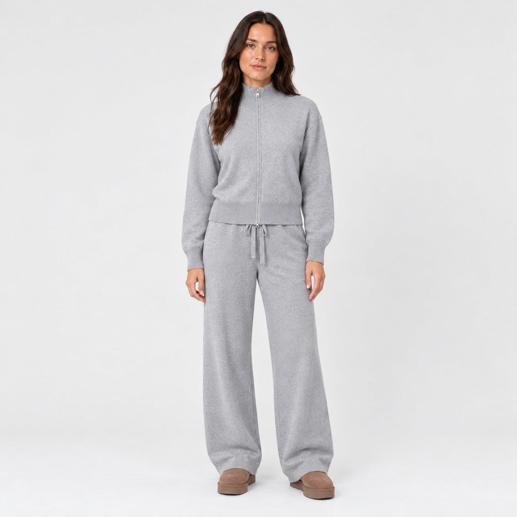 Women's knit co-ord set in Grey | Lanreath – front view