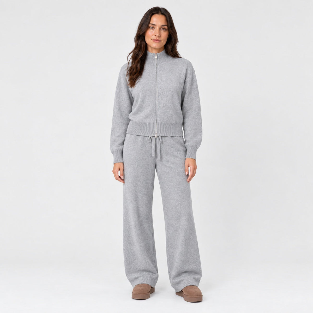Women's knit co-ord set in Grey | Lanreath – front view
