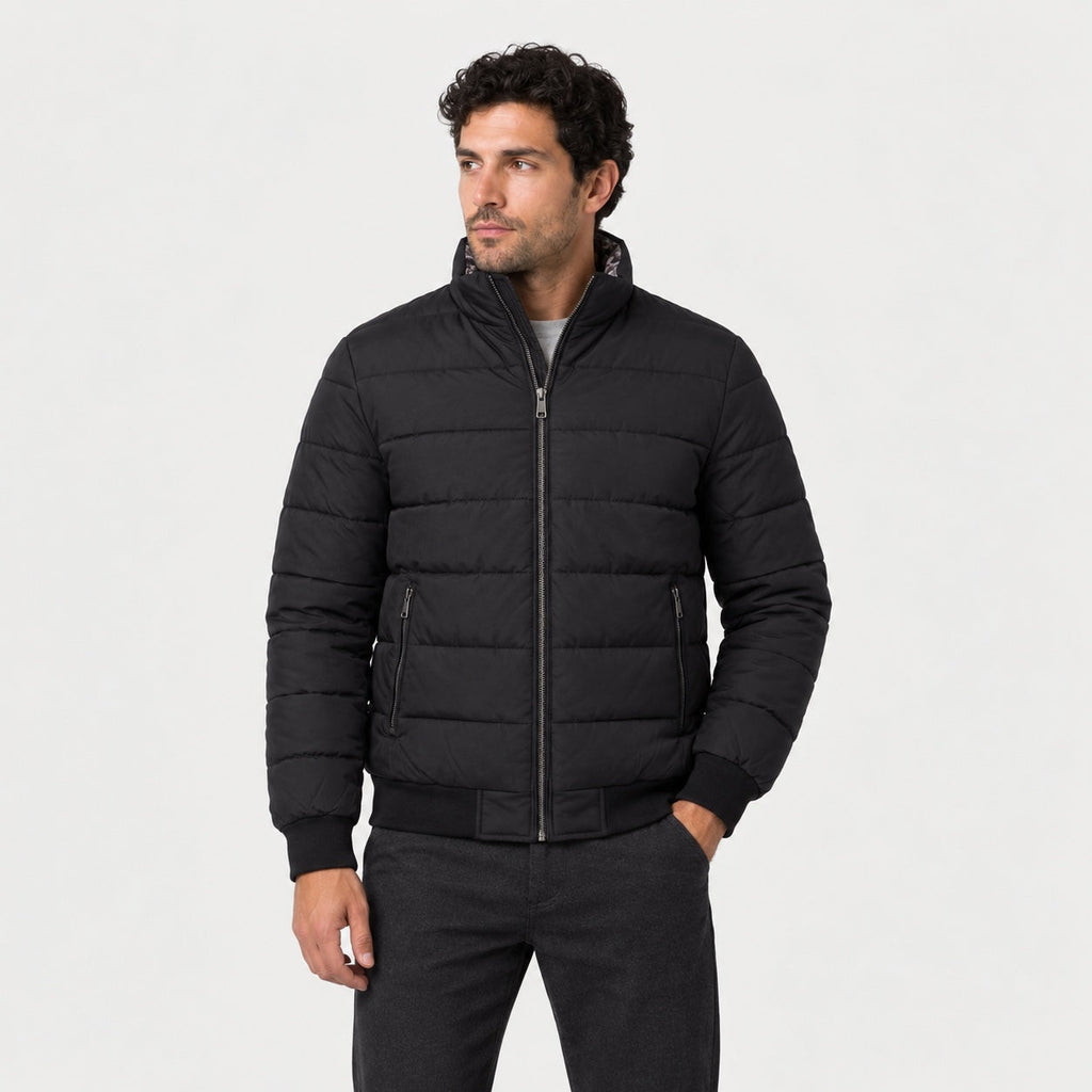 Men's padded bomber jacket in Black | Polstead – front view