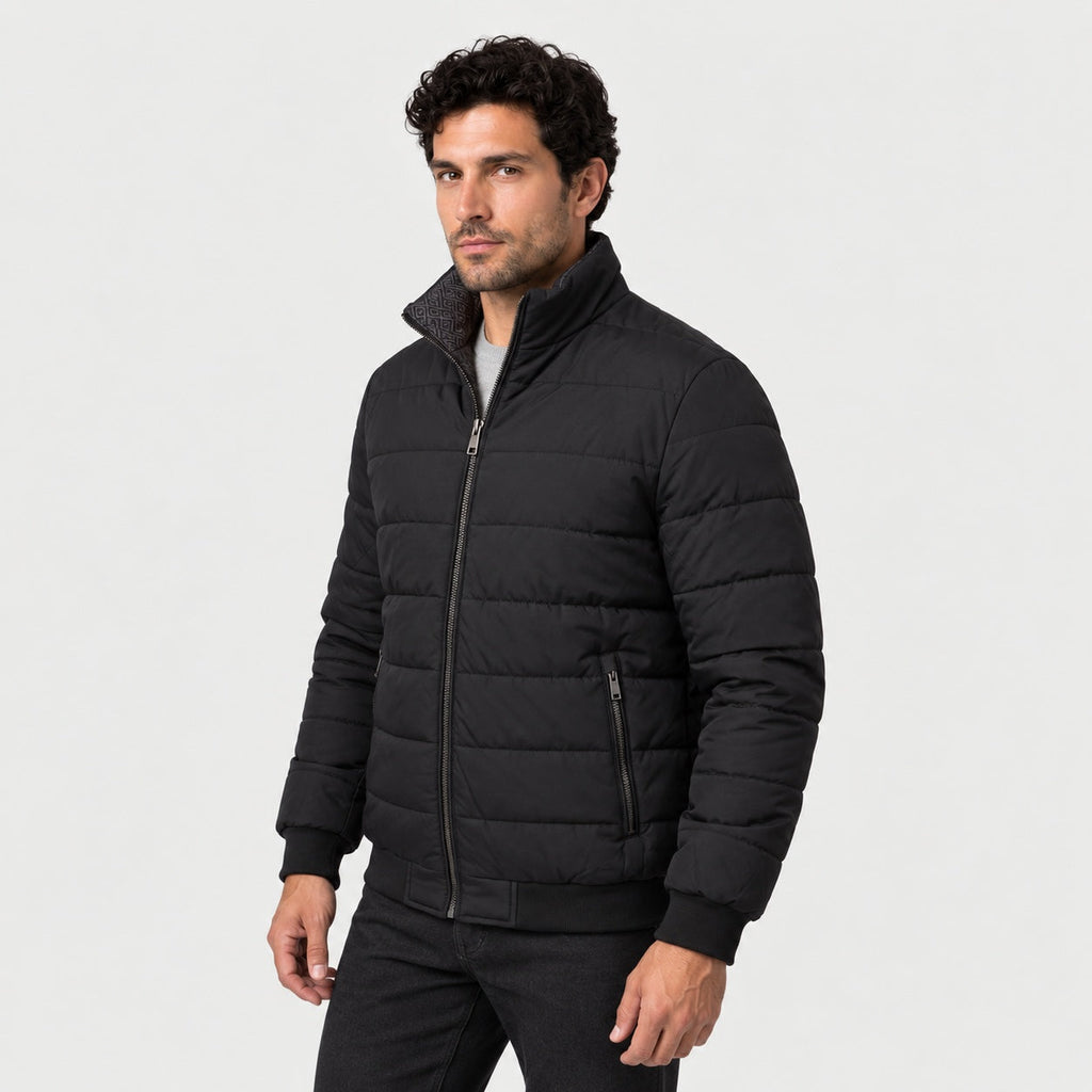 Men's padded bomber jacket in Black | Polstead – side view