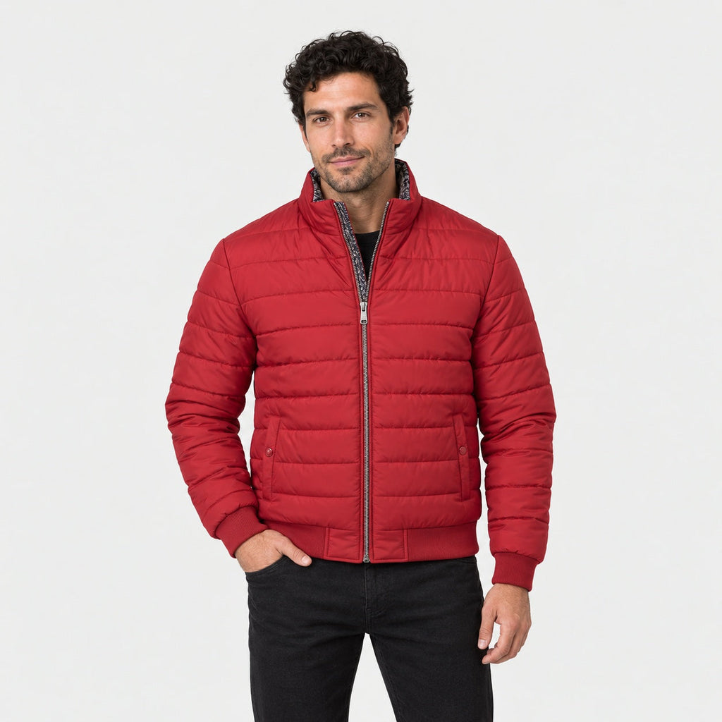Men's padded bomber jacket in Red | Polstead – front view