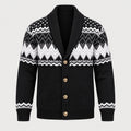 Men's Fair Isle shawl collar cardigan in Black | Brampton – front view