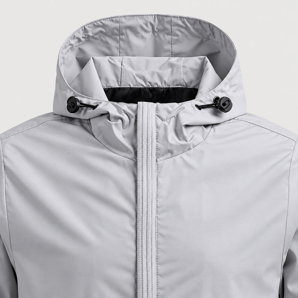 Men's hooded windbreaker in Light Grey | Meldon – detail view