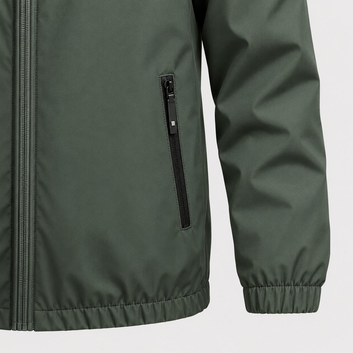 Men's hooded windbreaker in Dark Green | Meldon – detail view