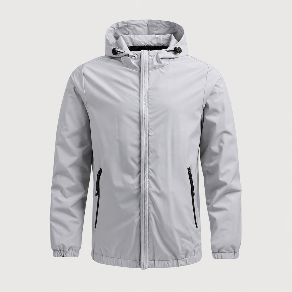 Men's hooded windbreaker in Light Grey | Meldon – front view