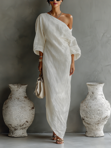 Aurora | Ivory One-Shoulder Flowing Maxi Dress