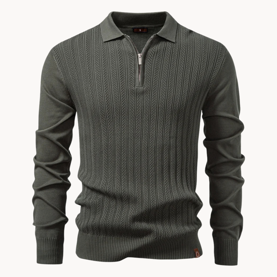 Men's Ribbed Knit Zip-Up Polo Jumper | Eldridge