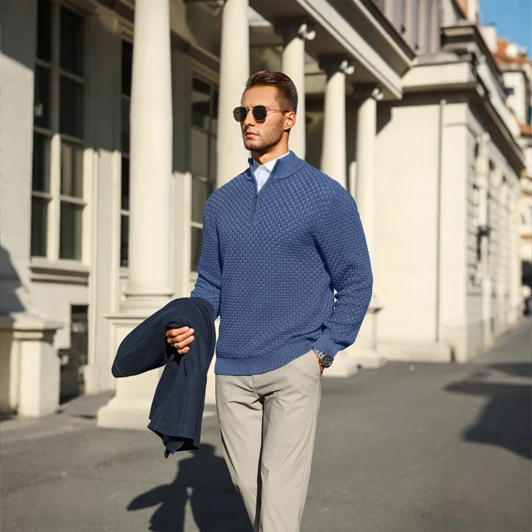 Men's Textured Quarter-Zip Knit Jumper | Corvell