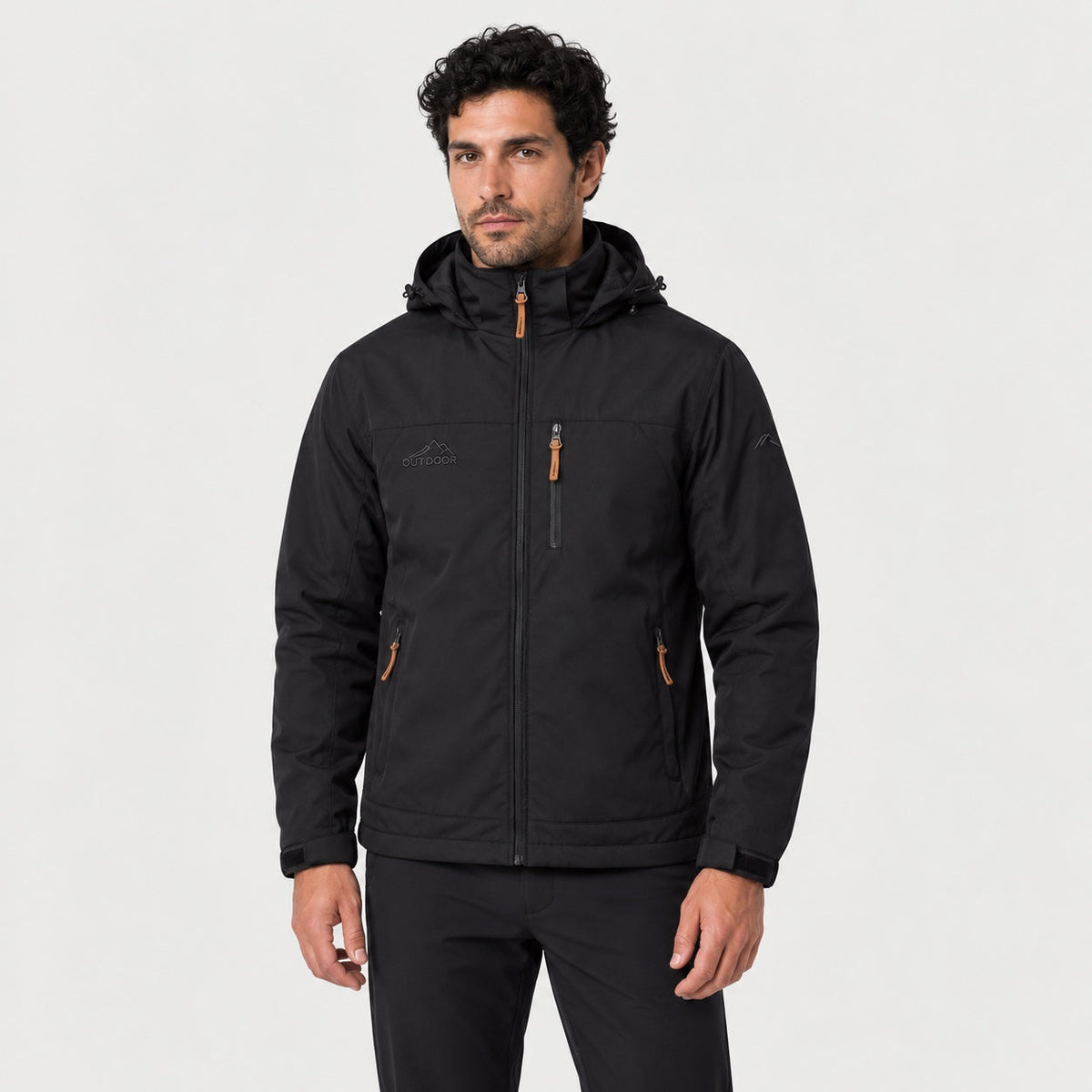 Men's Hooded Windbreaker in Black | Troutbeck – front view