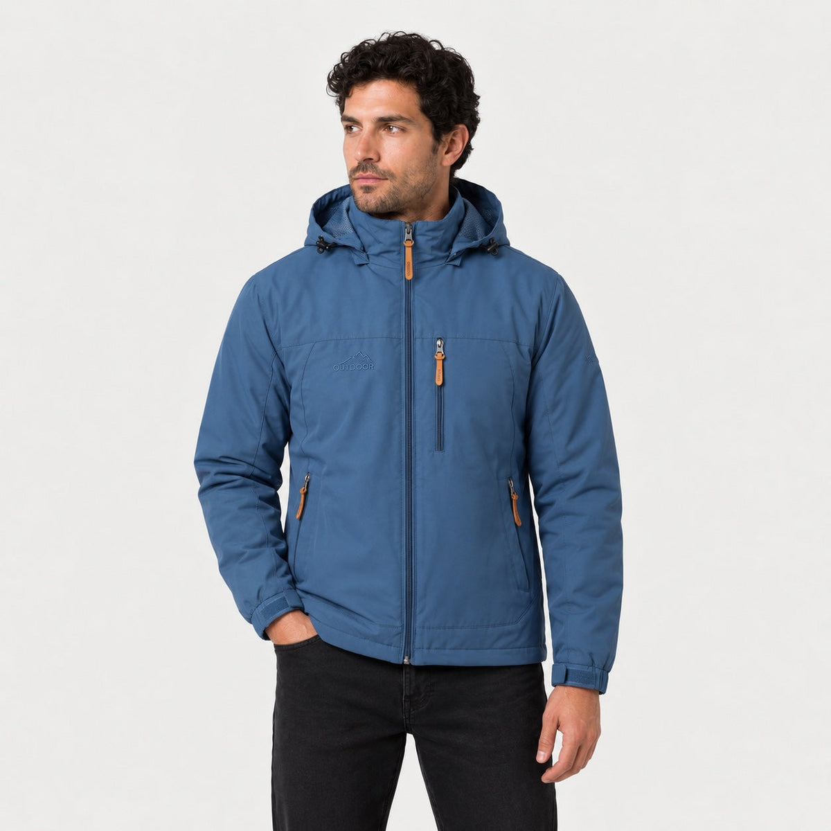 Men's Hooded Windbreaker in Blue | Troutbeck – front view
