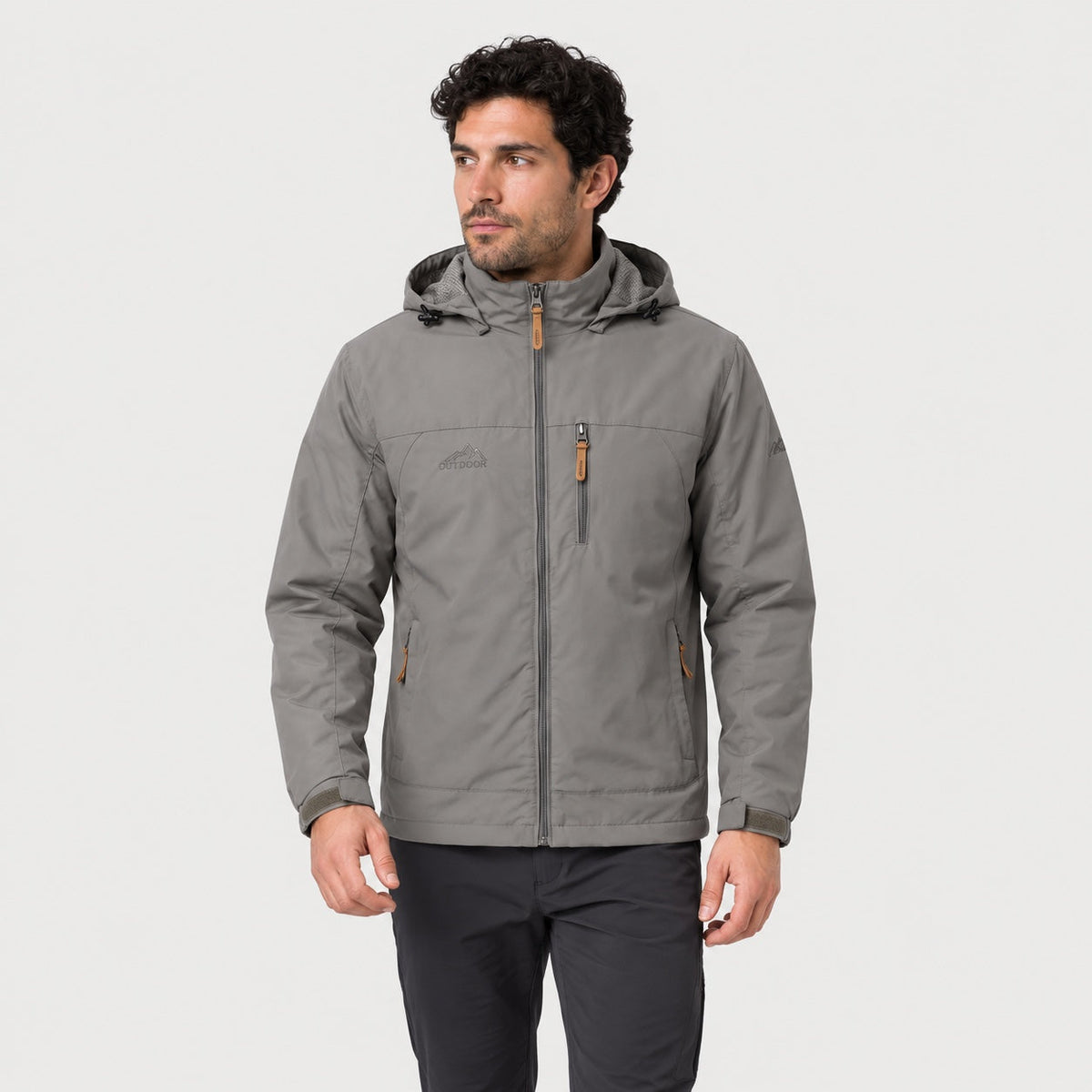 Men's Hooded Windbreaker in Grey | Troutbeck – front view